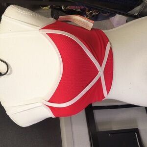 Colsie Small Bikini Top W/ Mesh Over  Textured Fabric, Double Straps Cross, NWT